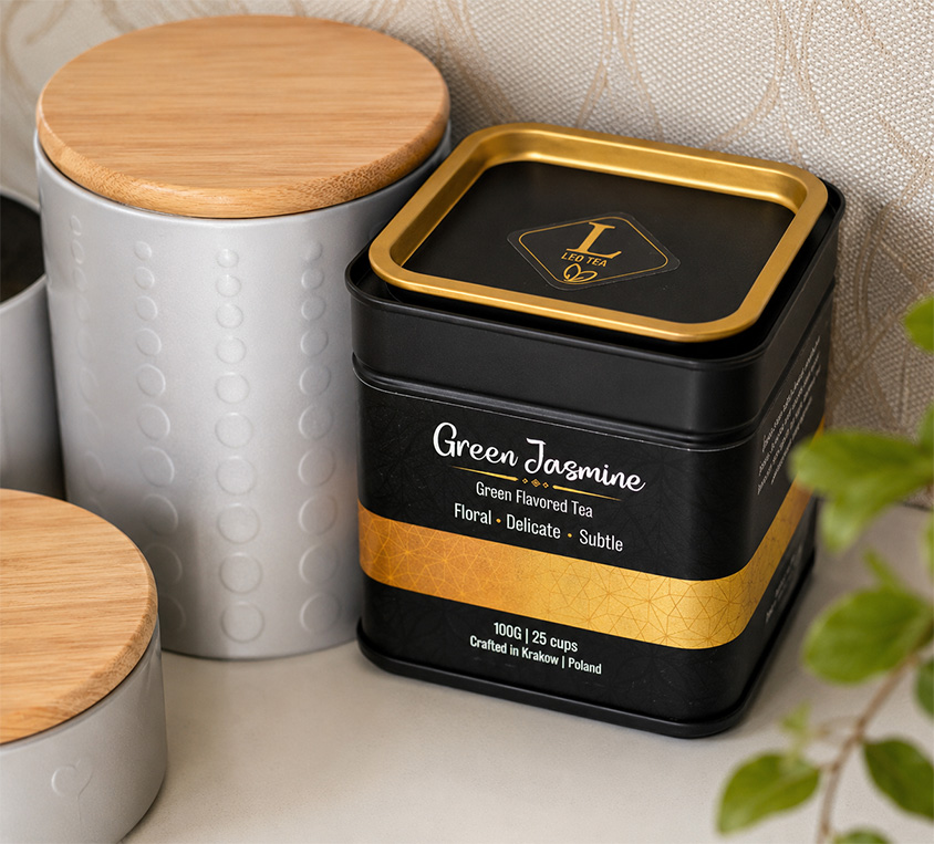 Zielona herbata jaśminowa Leo Tea w eleganckiej metalowej puszce